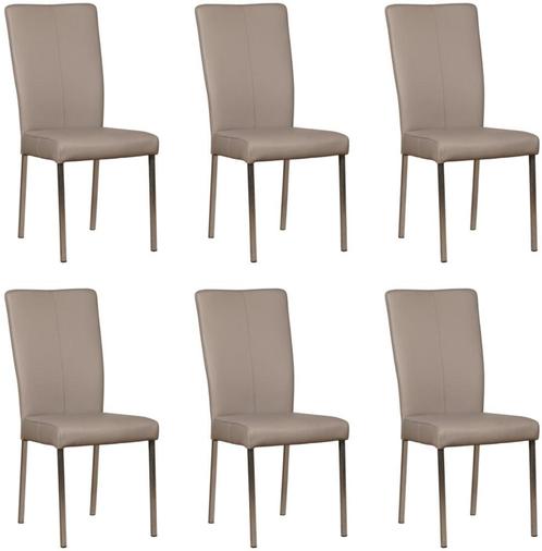Set van 6 Taupe leren moderne eetkamerstoelen - poot vierkan, Huis en Inrichting, Stoelen, Vijf, Zes of meer stoelen, Overige kleuren