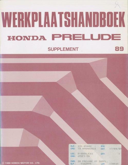 1989 Honda Prelude werkplaatshandboek supplement instructie, Auto diversen, Handleidingen en Instructieboekjes, Verzenden