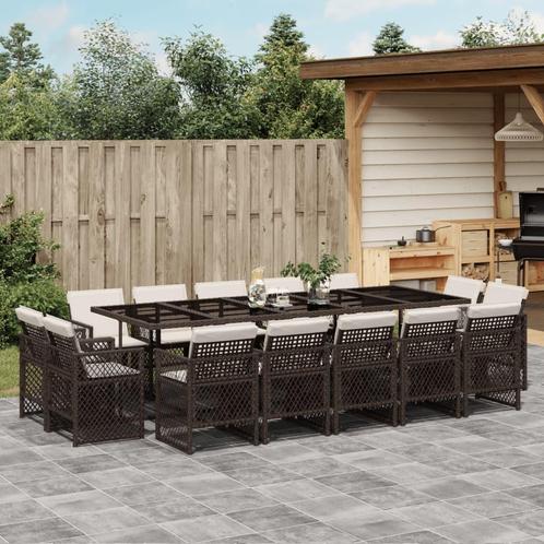 vidaXL 15-delige Tuinset met kussens poly rattan bruin, Tuin en Terras, Tuinsets en Loungesets, Tuinset, Nieuw, 4 zitplaatsen