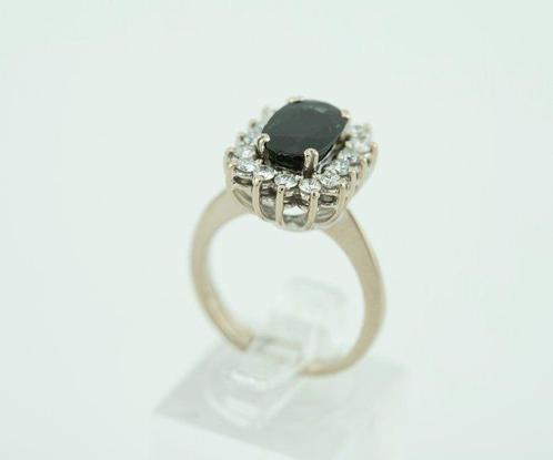 Ring - 18 karaat Witgoud Diamant (Natuurlijk) - Saffier, Sieraden, Tassen en Uiterlijk, Ringen