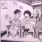 Spotprent met moeder en zoon in de bioscoop (lijst optie), Antiek en Kunst, Kunst | Litho's en Zeefdrukken, Verzenden