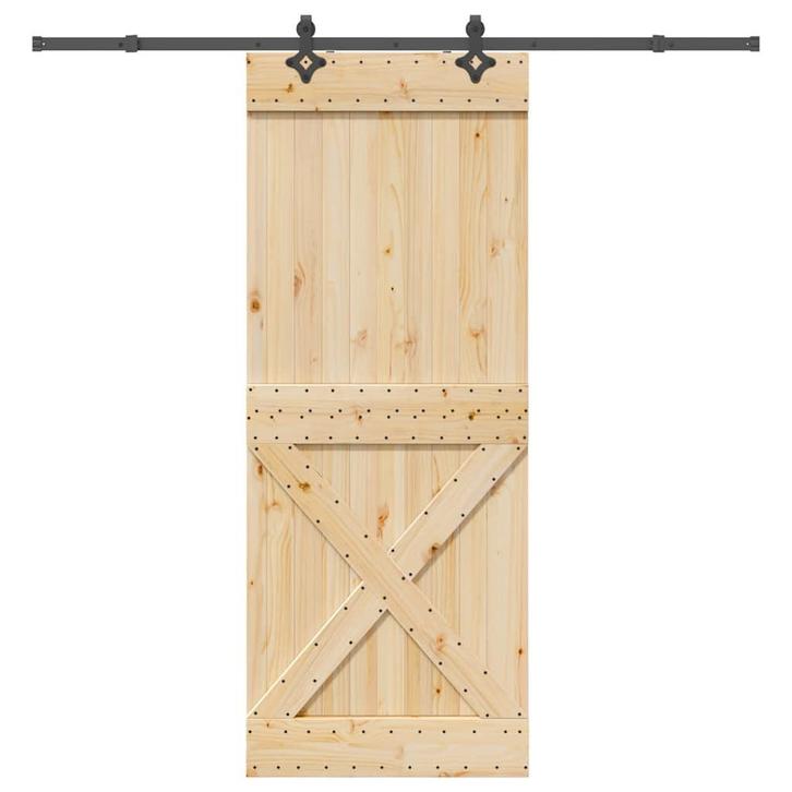 vidaXL Schuifdeur met beslag 90x210 cm massief grenenhout, Doe-het-zelf en Verbouw, Deuren en Horren, Nieuw, Verzenden