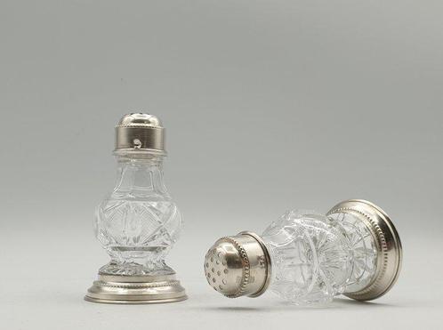 Coppia di saliera e pepiera da tavola in Cristallo e Argento, Antiek en Kunst, Antiek | Goud en Zilver