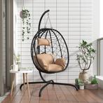 vidaXL Hangende Eivormige Stoel met Kussen Taupe Poly Rattan, Verzenden, Nieuw, Rotan