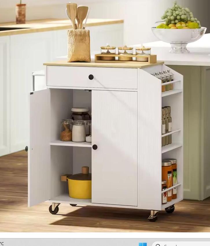 Keukeneiland met Lade, Wielen & Kruidenrek – 82x38x86 cm, Huis en Inrichting, Keuken | Keukenelementen, Nieuw, Verzenden