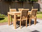 Teak tuinstel 80x160cm + 4 stapelstoelen en kussens!, Nieuw, Tuinset, Teakhout, Ophalen of Verzenden