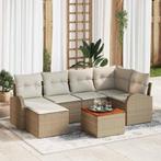 vidaXL Tuin Sofa Set 7 pcs Beige en wit, Verzenden, Nieuw, Rotan