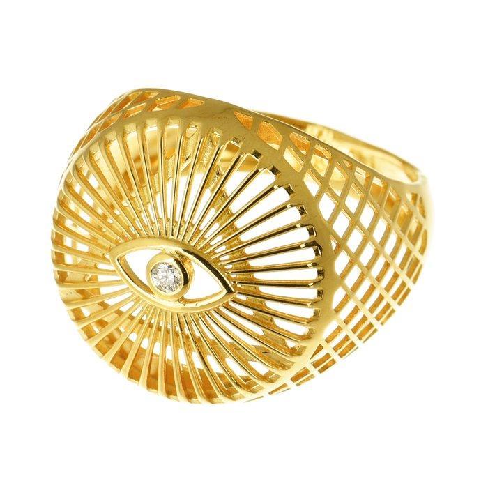 Ring met amulet - 18 karaat Geel goud Diamant (Natuurlijk), Sieraden, Tassen en Uiterlijk, Antieke sieraden