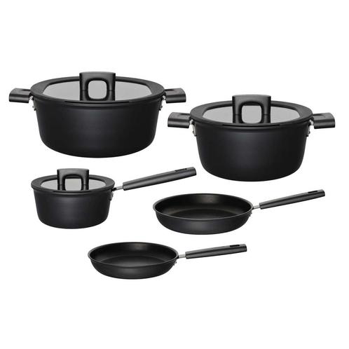 5 Delige Fiskars Hard Face Pannenset Zwart, energiezuinig, Huis en Inrichting, Keuken | Potten en Pannen, Verzenden