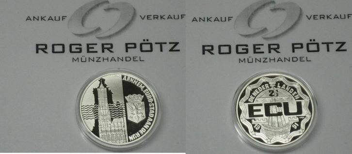 2,5 Ecu 1991 Nederland Stadt Arnheim zilver Pp selten zilver, Postzegels en Munten, Munten | Europa | Niet-Euromunten, Verzenden
