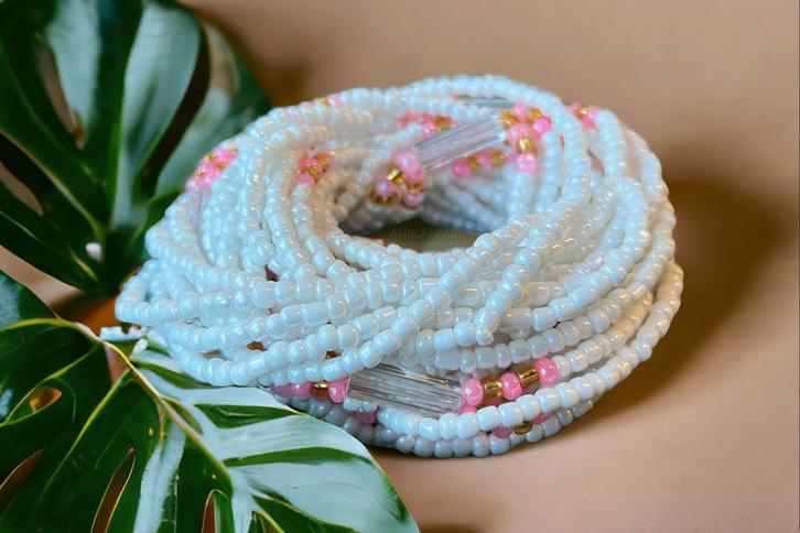 3 in 1 Waist Beads / Afrikaanse Heupketting - ABEBI - Roze /, Sieraden, Tassen en Uiterlijk, Kettingen, Nieuw, Ophalen of Verzenden