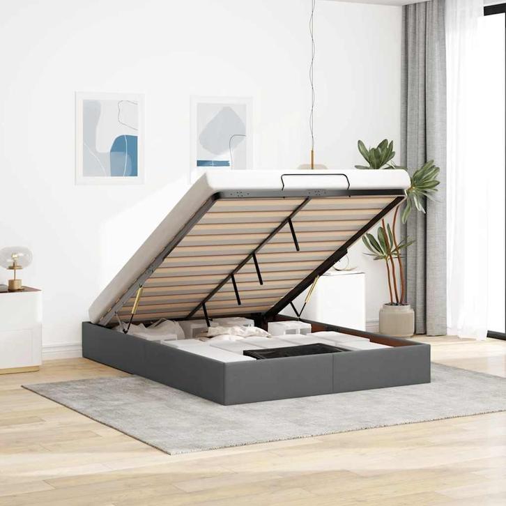 vidaXL Bedframe zonder matras 140x200 cm stof donkergrijs, Huis en Inrichting, Slaapkamer | Bedden, 140 cm, 200 cm, Grijs, Tweepersoons