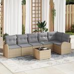 vidaXL 7-delige tuinsofa set met kussens in zwart poly, Verzenden, Nieuw, Rotan