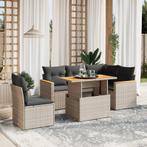 vidaXL 6-delige Loungeset met kussens poly rattan grijs, Verzenden, Nieuw, Rotan, Loungeset