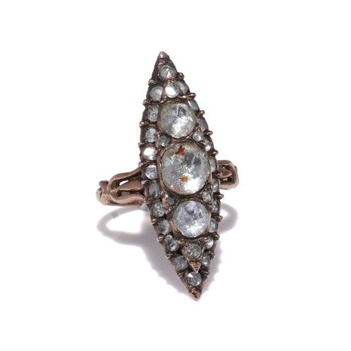 Ring Victoriaanse 9kt gouden marquise-vormige diamanten ring, Sieraden, Tassen en Uiterlijk, Ringen