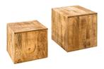 Naturel set van 2 bijzettafels CURACAO 40cm mangohouten, Ophalen of Verzenden, Nieuw