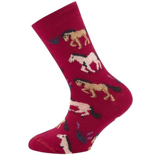 Meisjessok Fuchsia/Rood met Paarden - Ewers-27/30 NIEUW, Kinderen en Baby's, Kinderkleding | Schoenen en Sokken, Meisje, Nieuw