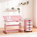 Bureau in hoogte verstelbaar en verrijdbare ladekast - roze, Verzenden, Nieuw