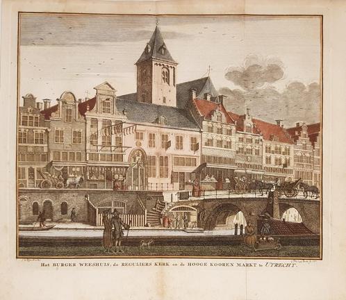 Caspar Philips - Het Burger Weeshuis, de Reguliers Kerk en d, Antiek en Kunst, Kunst | Etsen en Gravures, Ophalen of Verzenden