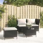 vidaXL 3-delige Loungeset met kussens poly rattan zwart, Tuin en Terras, Tuinsets en Loungesets, 3 zitplaatsen, Nieuw, Loungeset