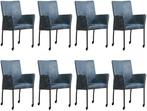 Set van 8 Blauwe leren moderne eetkamerstoelen - Kenia Leer, Overige kleuren, Nieuw, Leer, Ophalen of Verzenden