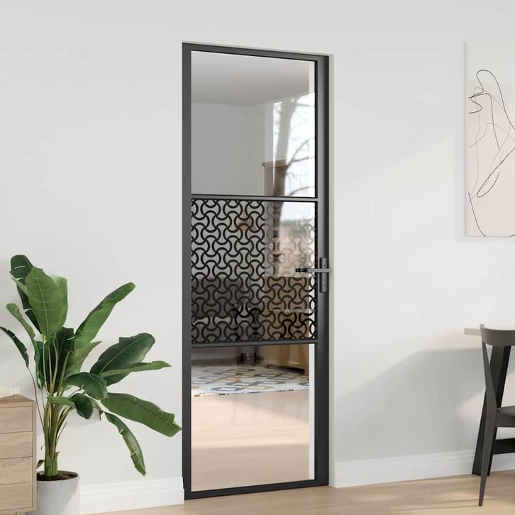 vidaXL Binnen Deur Zwart 76 x 201.5 cm Verstevigd glas,, Doe-het-zelf en Verbouw, Deuren en Horren, Nieuw, Verzenden
