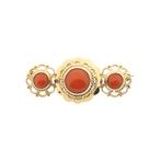 Antiek gouden broche met bloedkoraal (vintage sieraden), Sieraden, Tassen en Uiterlijk, Broches, Gebruikt, Overige kleuren, Ophalen of Verzenden