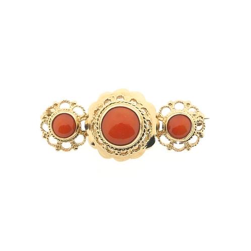 Antiek gouden broche met bloedkoraal (vintage sieraden), Sieraden, Tassen en Uiterlijk, Broches, Overige kleuren, Gebruikt, Met edelsteen