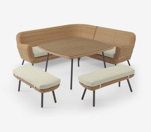 Hoek Lounge Diningset Jonah Wicker Naturel The Outsider, Tuin en Terras, Tuinsets en Loungesets, Nieuw, Verzenden