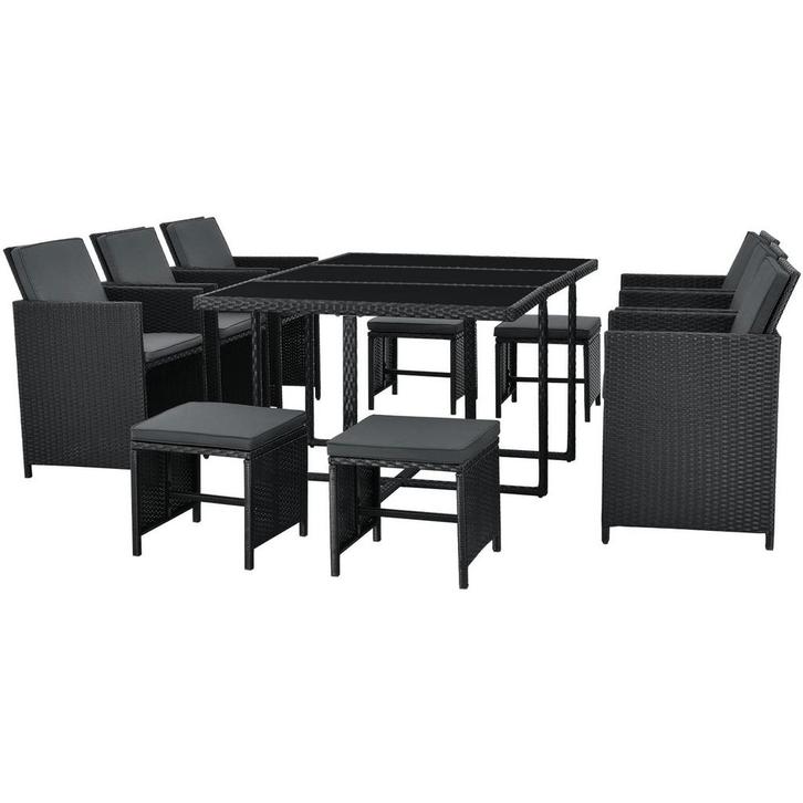 Polyrotan eetset - Baracoa XL - 11-delig - Zwart, Tuin en Terras, Tuinsets en Loungesets, Nieuw, Verzenden