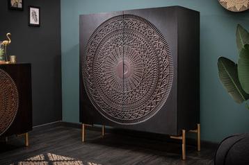 Massief dressoir MANDALA 120cm mangohout zwart gouden poten beschikbaar voor biedingen