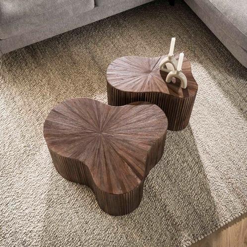 Salontafel Teakhout - Organisch - Set - Direct Leverbaar, Huis en Inrichting, Tafels | Salontafels, Overige vormen, Nieuw, Eikenhout