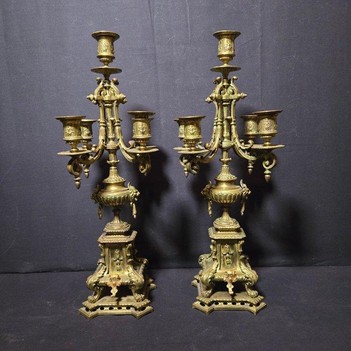 Kaarsenhouder (2) - Verguld brons - Bronzen kandelaars, Antiek en Kunst, Antiek | Klokken