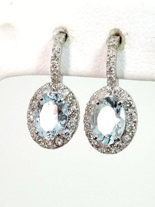 Oorbellen - 18 karaat Witgoud Aquamarijn - Diamant, Sieraden, Tassen en Uiterlijk, Oorbellen