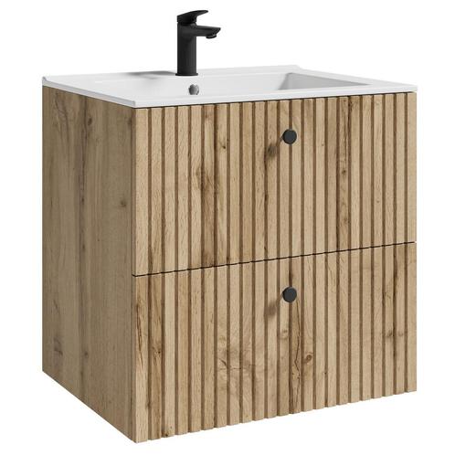 Badkamermeubel Saros 60 x 45 cm Eiken Badmeubel, Huis en Inrichting, Badkamer | Badkamermeubels, Nieuw, Wastafelkast, Verzenden