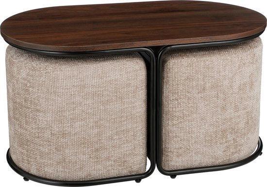 2dekans | Mica Decorations Salontafel met Poefs - 3-delig -, Huis en Inrichting, Tafels | Salontafels, Zo goed als nieuw, Ophalen of Verzenden