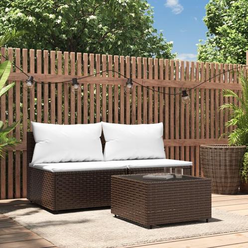 vidaXL 3-delige Loungeset met kussens poly rattan bruin, Tuin en Terras, Tuinsets en Loungesets, Loungeset, Nieuw, Rotan, Verzenden