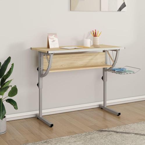 vidaXL Tekentafel 110x53x(58-87) cm bewerkt hout en staal, Huis en Inrichting, Bureaus, Nieuw, Verzenden