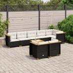 vidaXL 9-delige Loungeset met kussens poly rattan zwart, Tuin en Terras, Tuinsets en Loungesets, Verzenden, Nieuw, Rotan, Loungeset
