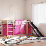 vidaXL Stapelbed met glijbaan en gordijnen roze 90x200 cm, 90 cm, Eenpersoons, Verzenden, Nieuw