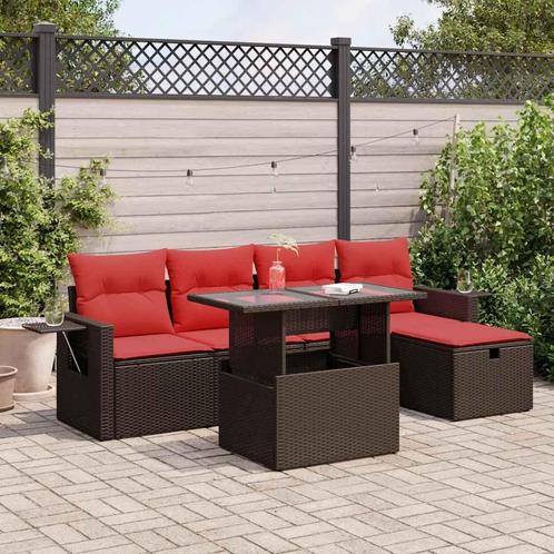 vidaXL 6-delige Loungeset met kussens poly rattan bruin, Tuin en Terras, Tuinsets en Loungesets, Loungeset, Nieuw, Rotan, Verzenden