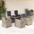 vidaXL 7-delige Tuinset met kussens poly rattan grijs, 6 zitplaatsen, Nieuw, Tuinset, Verzenden