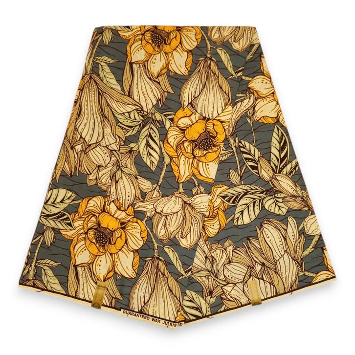 Afrikaanse stof - Gele Garden Flowers - 100% katoen - 1 yard, Hobby en Vrije tijd, Stoffen en Lappen, Nieuw, Ophalen of Verzenden