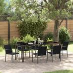 vidaXL 7-delige Tuin Eetset met Kussens Zwart Poly Riet, Verzenden, Nieuw, Rotan