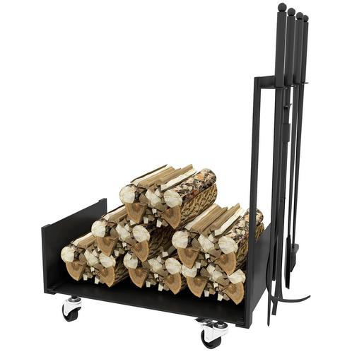 TRUUSK Brandhoutrek met Wielen en Accessoires - 48 x 30 x 76, Huis en Inrichting, Haarden, Nieuw, Verzenden