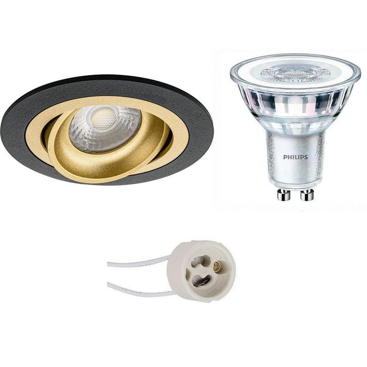 GU10 Inbouwspot Set - Mat Zwart - Rond - Verdiept - Philips, Huis en Inrichting, Lampen | Spots, Plafondspot of Wandspot, Nieuw
