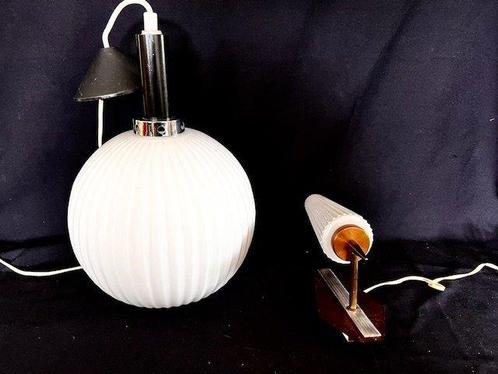 Lamp (2) - glas, koper en teakhout, Antiek en Kunst, Antiek | Lampen