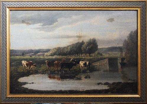 Gunnar Berg (1854–1893) - Bovini al pascolo presso uno, Antiek en Kunst, Kunst | Schilderijen | Klassiek