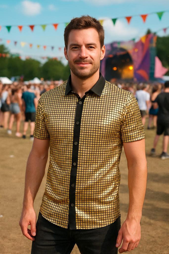 Heren Gouden Disco Blouse – Metallic Jaren 70 - Maat XL, Kleding | Heren, Carnavalskleding en Feestkleding, Nieuw, Maat 56/58 (XL)