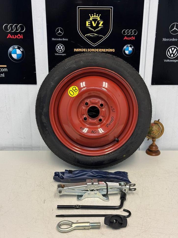 Opel Agila 2008 tot 10-2012 Reservewiel thuiskomer+krikset, Auto-onderdelen, Banden en Velgen, Banden en Velgen, Gebruikt, 15 inch